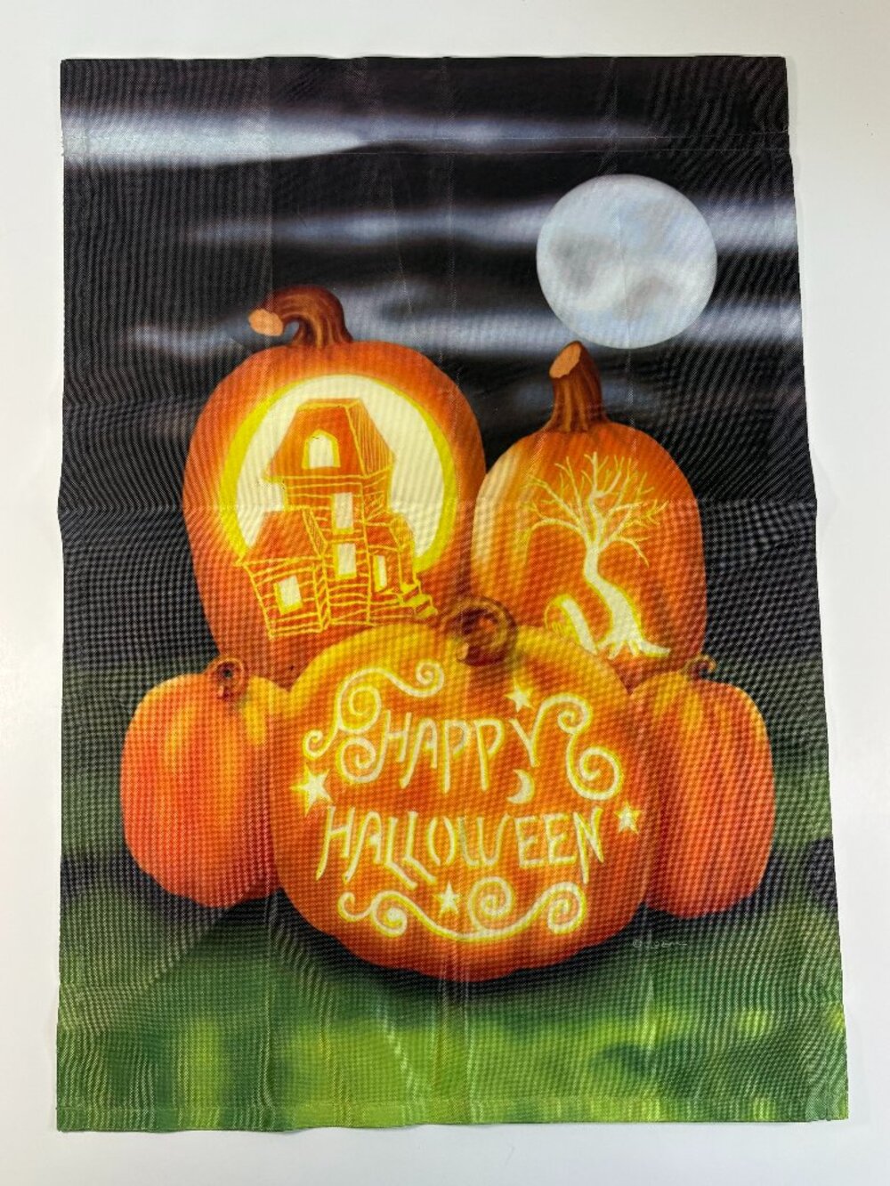 HAPPY HALLOWEEN Garden Flag w/ Jack o' Lanterns Pumpkins
